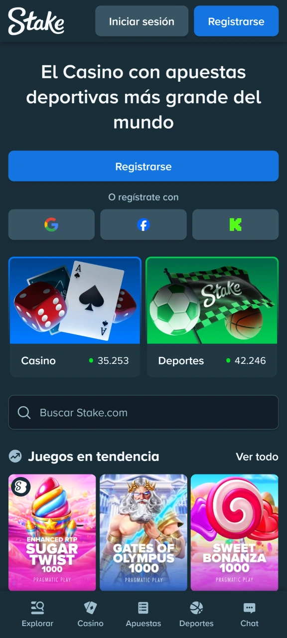 Visita la página web móvil oficial de Stake utilizando el navegador que prefieras en tu smartphone.