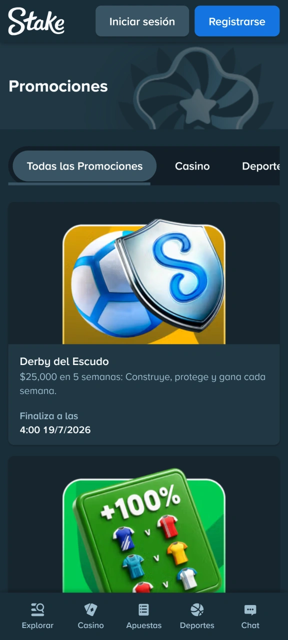 Consigue bonificaciones en la aplicación de Stake tras registrarte.
