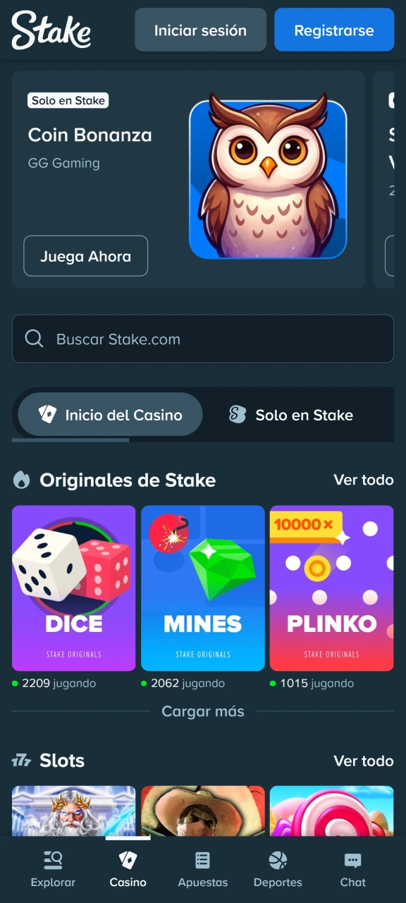 Disfruta de una gran variedad de juegos de casino disponibles en la aplicación de Stake.
