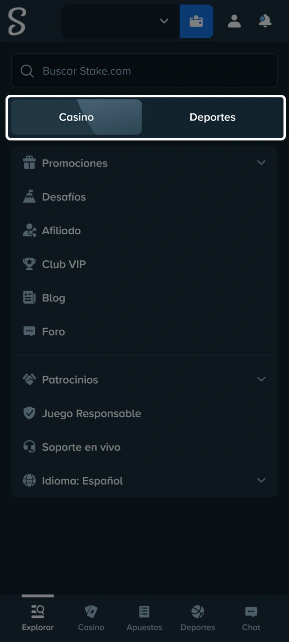 Empieza a jugar seleccionando la casa de apuestas o el casino online de Stake.