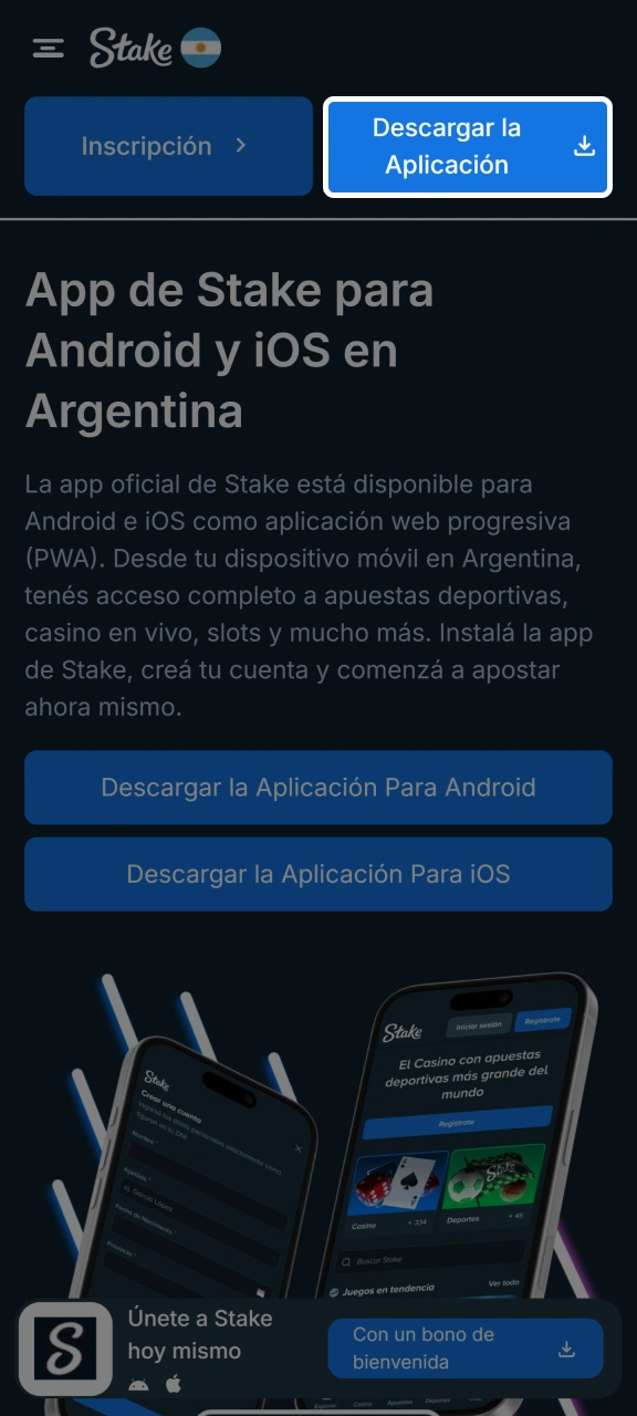 En primer lugar, instala la aplicación y regístrate siguiendo las instrucciones de configuración móvil de Stake.