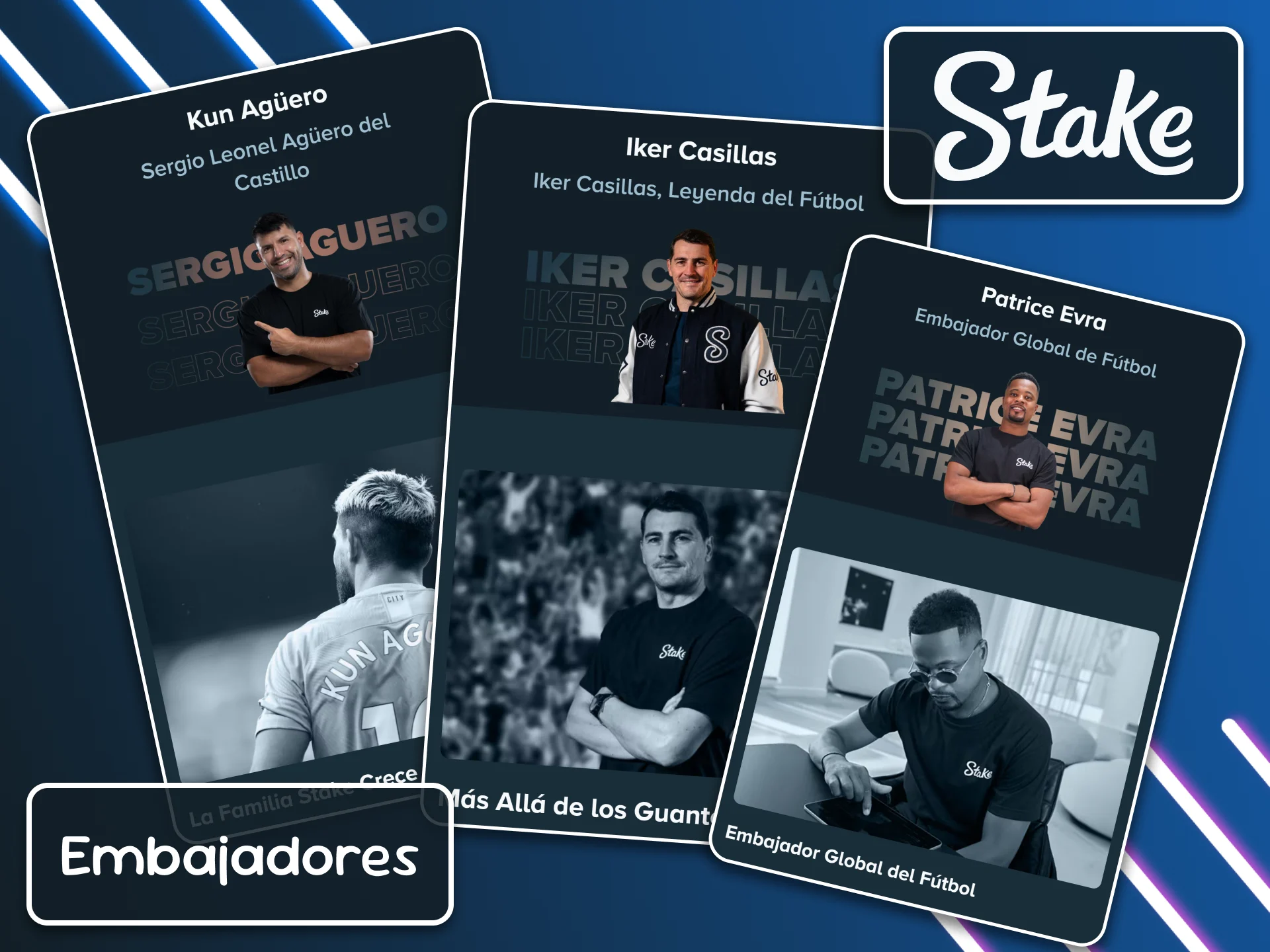 Descubre qué superestrellas e iconos internacionales representan la web como embajadores de la marca Stake.