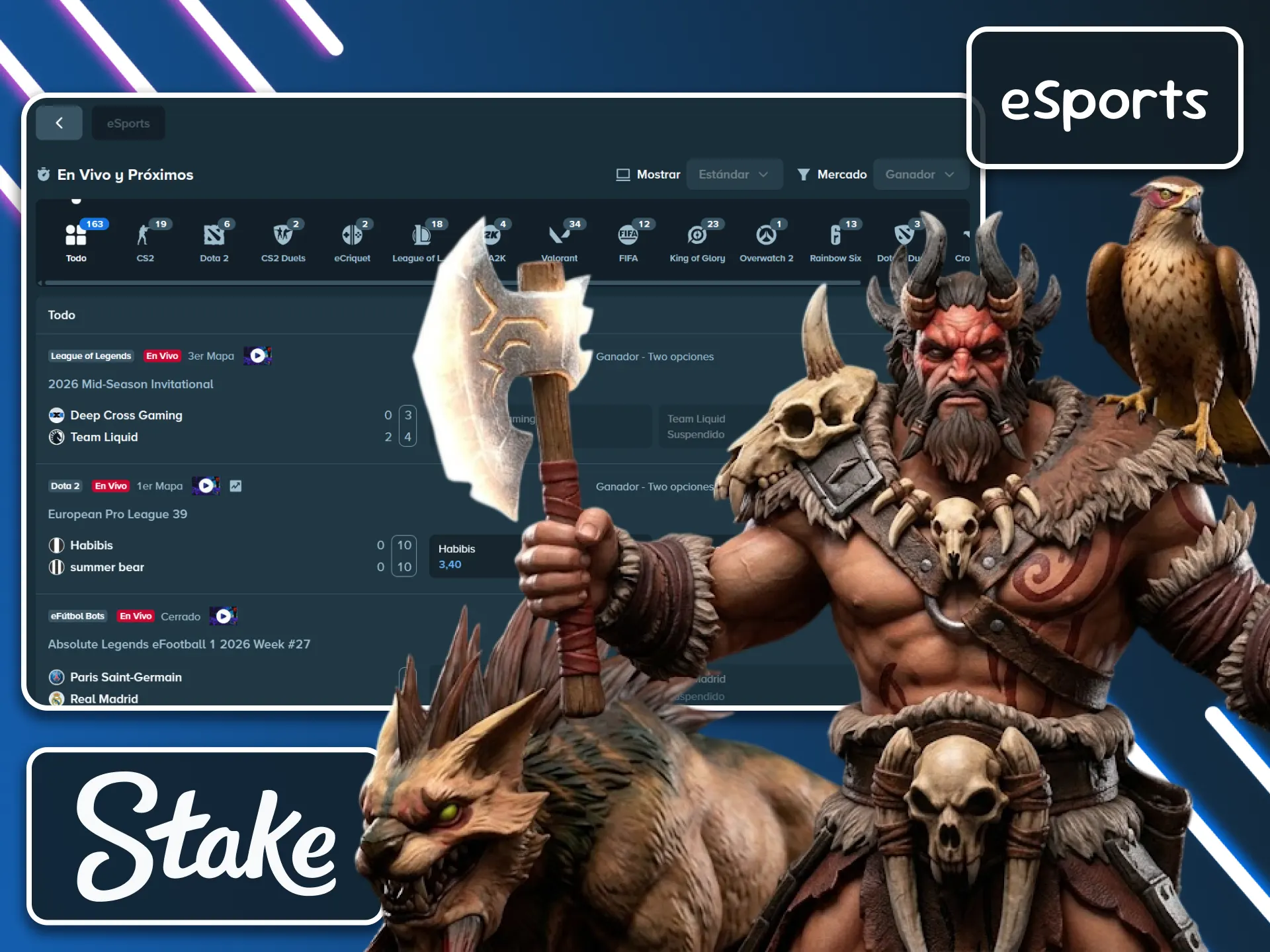 Lleva tus videojuegos favoritos al siguiente nivel con las apuestas de eSports en Stake.