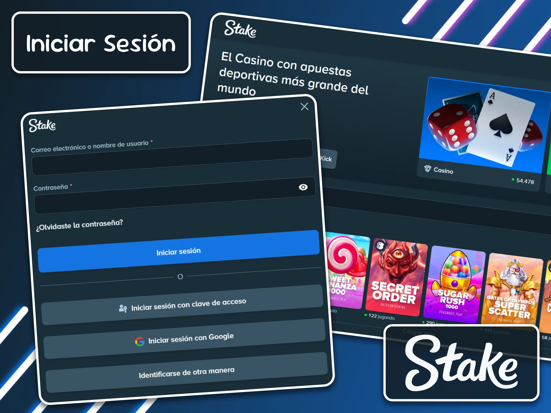 Introduce tus datos de acceso para iniciar sesión en tu cuenta de Stake de forma rápida y segura.