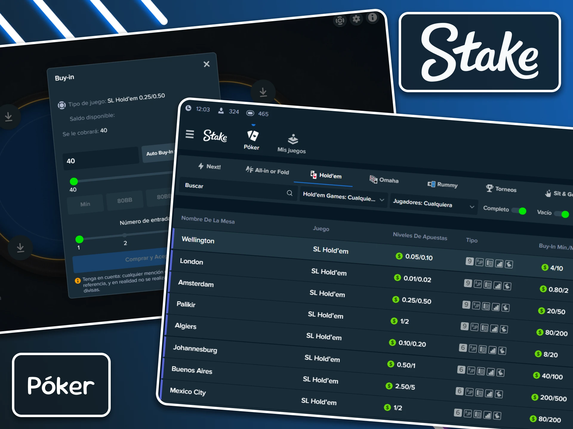 Toma asiento en la mesa virtual, prepara tus mejores manos para farolear y llévate los botes de póquer en Stake.