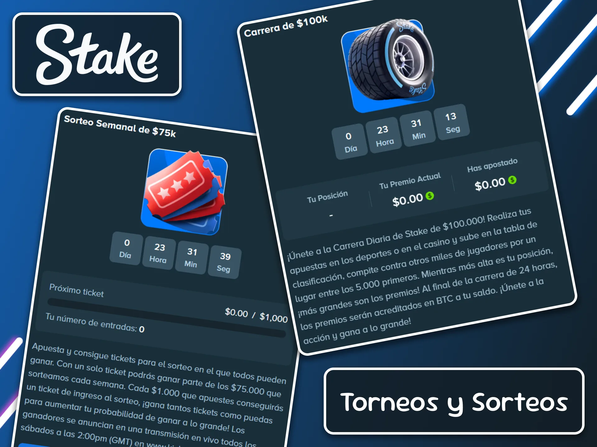 Desafía a otros miembros de la comunidad y gana premios increíbles en los torneos y sorteos de Stake.