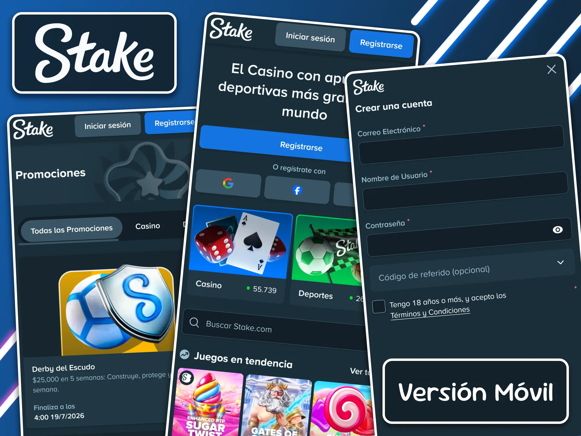 Disfruta de todas las funciones sin necesidad de descargar nada visitando la versión móvil de la página web de Stake.